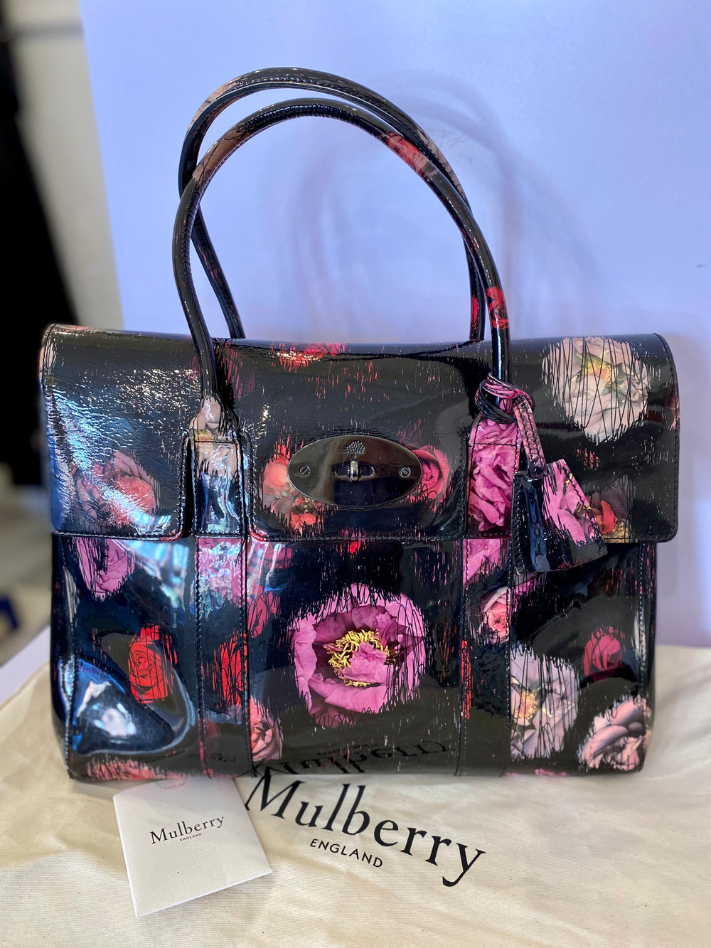 Pre Loved Mulberry Scribbly Bayswater in Floral Patent Leather