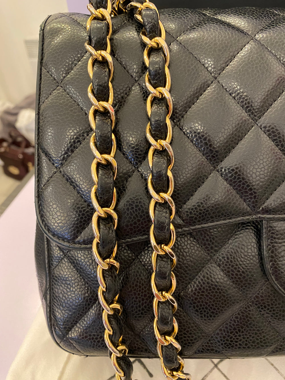 Pre Loved Chanel Double Flap Jumbo in Black Caviar Leather 2015