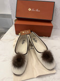Pre Loved Loro Piana Ivory Cashmere Ballet Flat Slippers Fur Pom Pom (new)