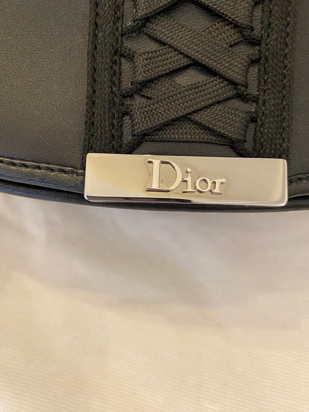 Pre Loved Christian Dior Corset Saddle Bag in Black Leather