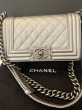 Preloved Chanel Boy Bag in Silver Metallic