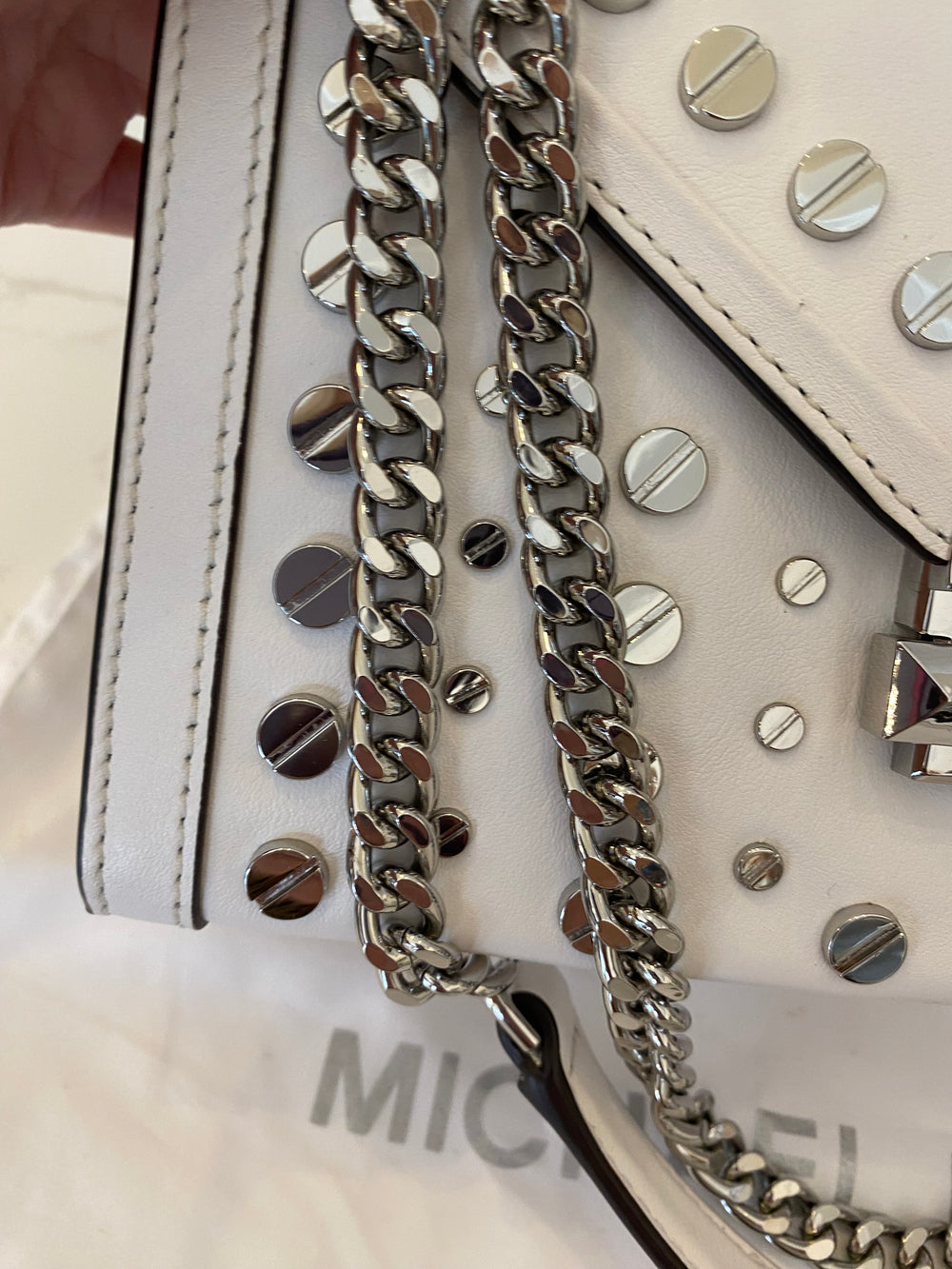 Pre Loved Michael Kors Whitney Handbag in White Leather with Silver Studs (excellent)