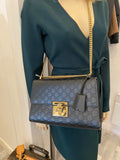 Pre Loved Gucci Guccissima Padlock Shoulder Bag in Black Leather