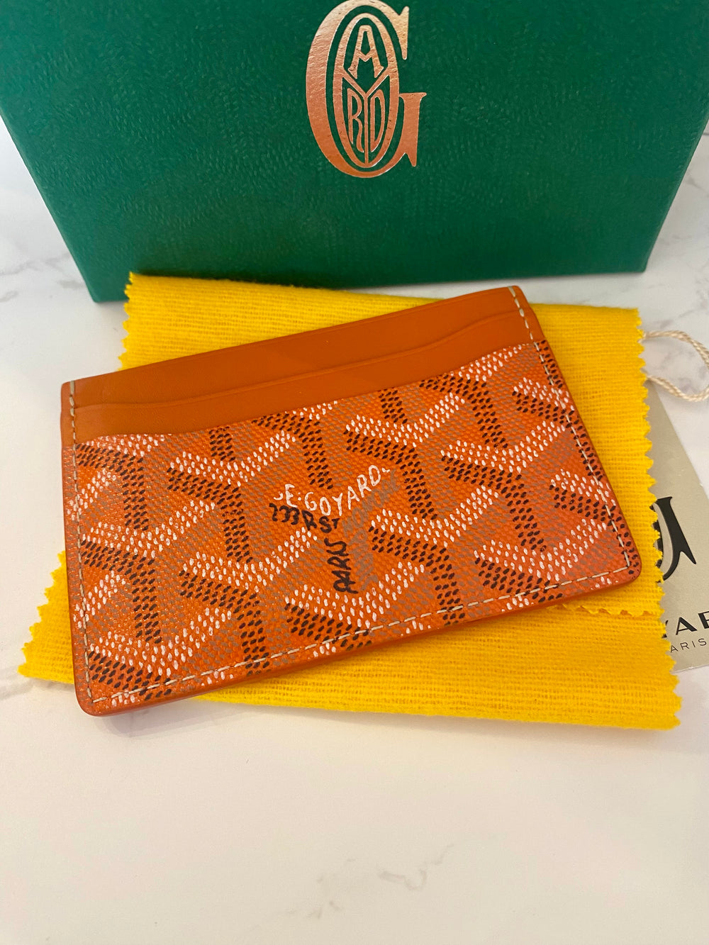 Pre Loved Goyard Saint-Sulpice Card Wallet in Orange - excellent