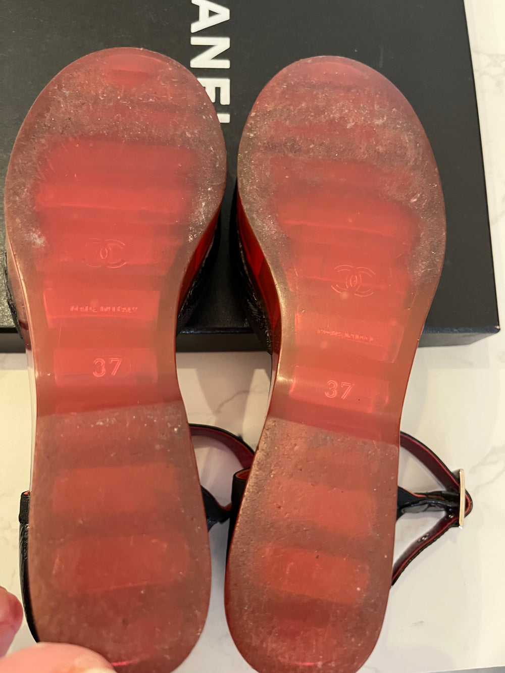 Pre Loved Chanel Black & Red Wedges UK 4