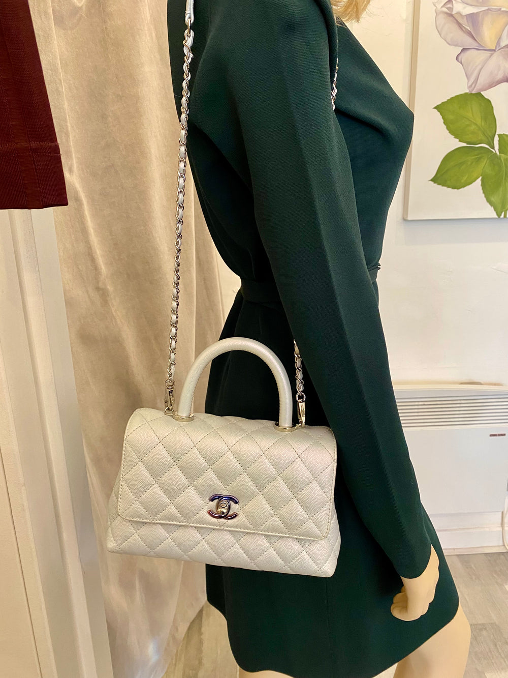 Pre Loved Chanel Coco Top Handle Bag in Iridescent Caviar Leather (Pristine)