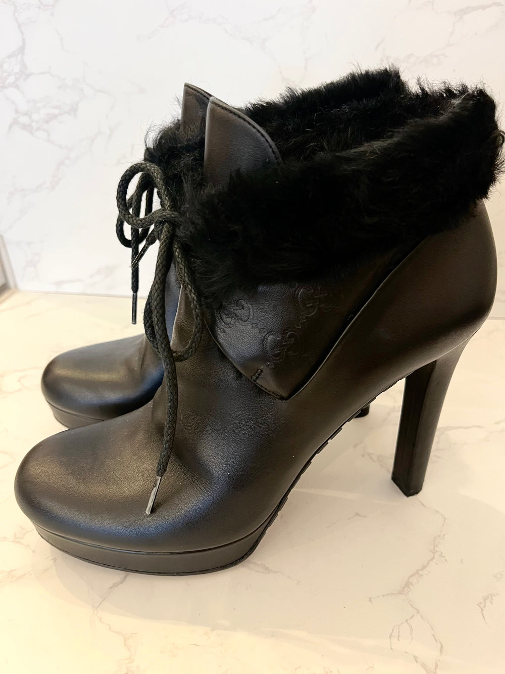 Gucci Guccissima Ankle Boots Fur Trim Size UK7 (excellent)