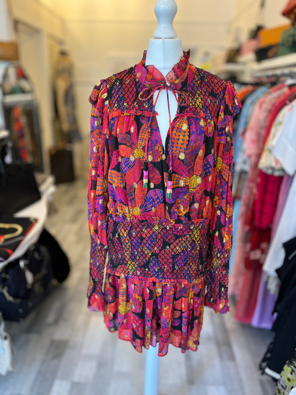 Pre Loved Farm Rio Multicoloured Mini Dress size S