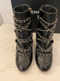 Pre Loved Chanel Black Crackle Patent Ankle Boots UK 4.5