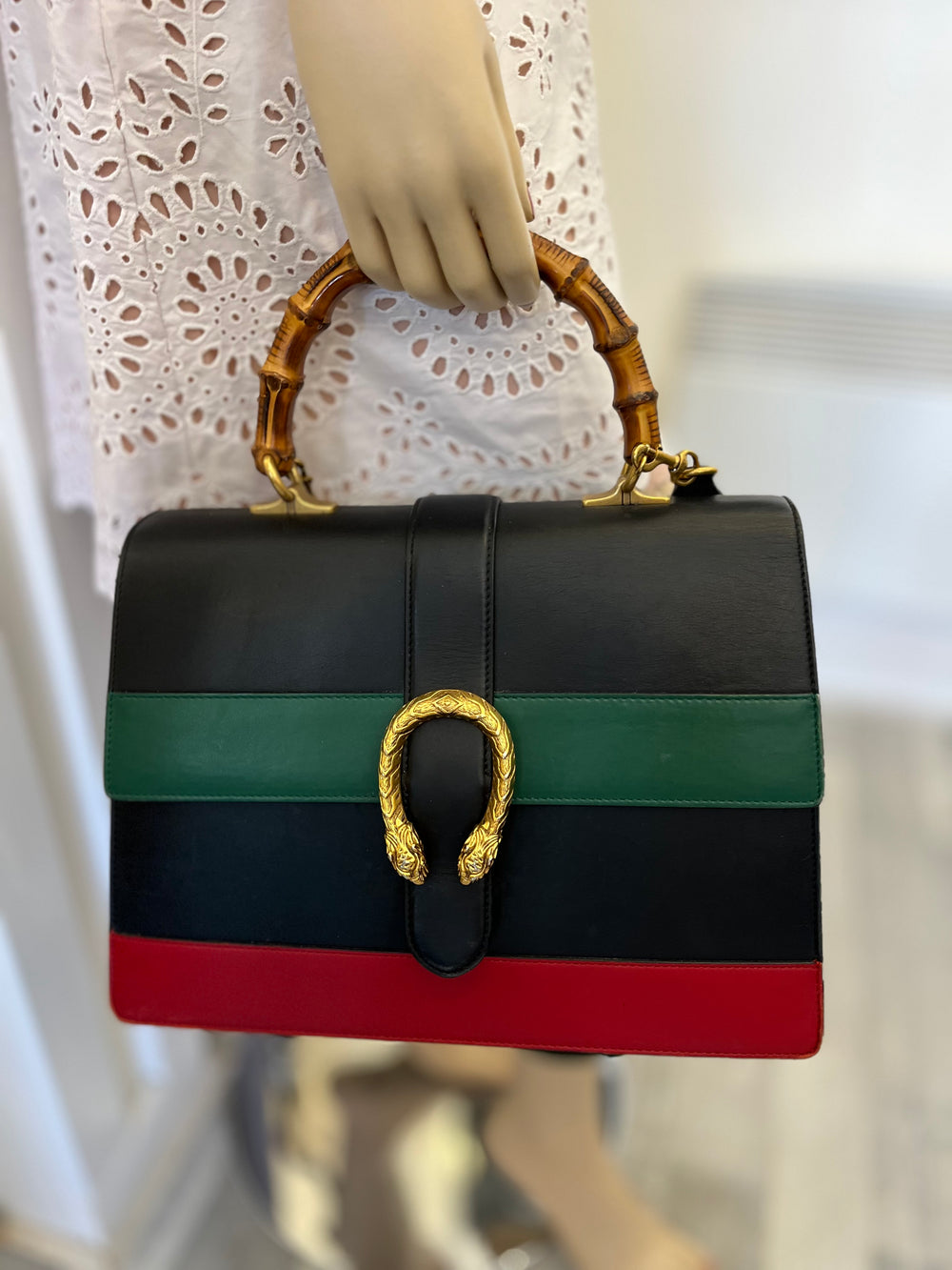 Pre Loved Gucci Tricolour Large Dionysus Bamboo Top Handle