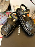 Pre Loved Chanel Black Leather Dad Sandals UK 5.5 (new)