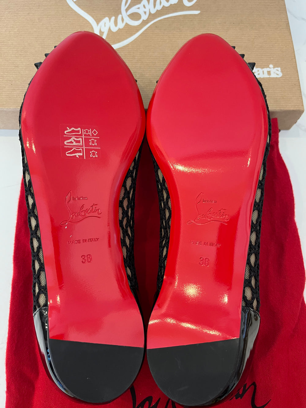 Pre Loved Christian Louboutin Black Patent Spike Ballet Flats UK 5 (New)