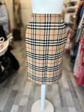 Burberry Nova Check Wool Pencil  Skirt Size XS