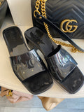Pre Loved Gucci Rubber Logo Platform Slides UK 6 (excellent)