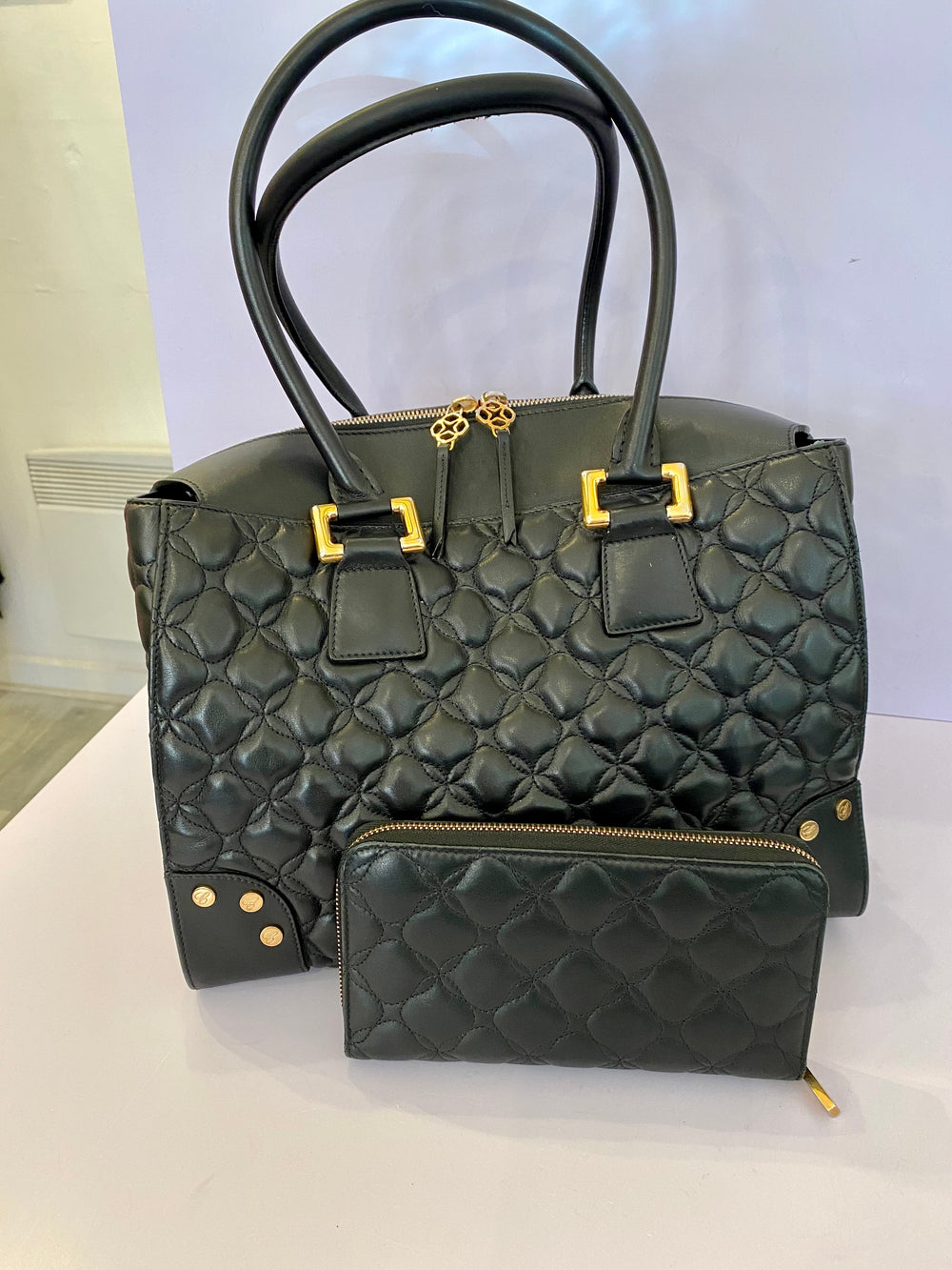 Pre Loved Chopard Black Leather Quilted Shoulder/Weekend Bag and Purse