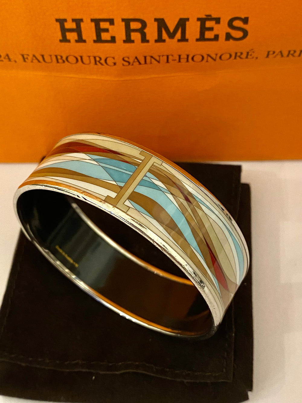 Pre Loved Hermes enamel wide bangle in Pastel colours M (excellent)