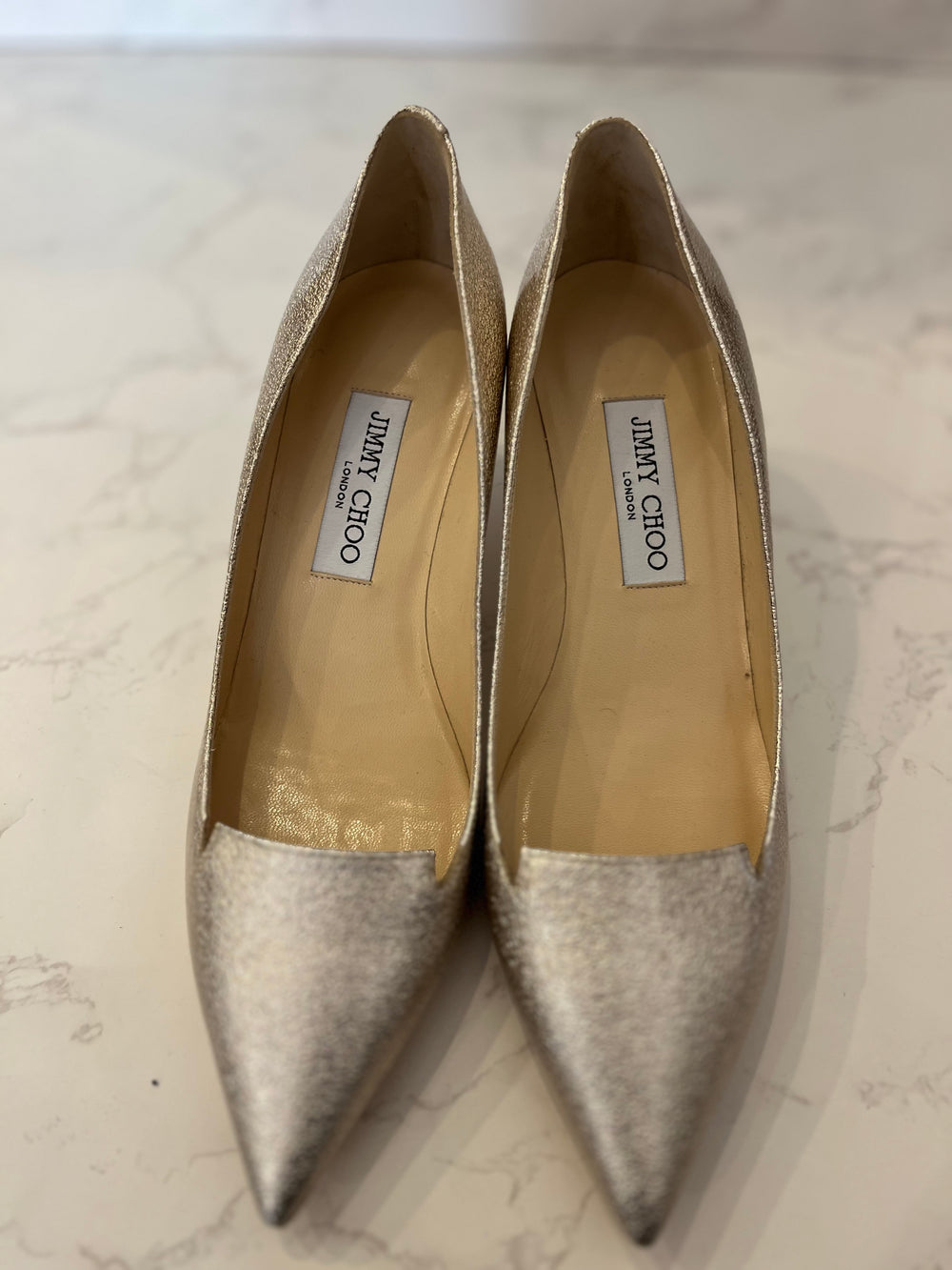 Pre Loved Jimmy Choo Romy Attila Kitten Heels in Gold UK 6 (New)