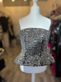 Pre Loved Nadine Merabi Paige Silver Sequin Corset Top UK8 (excellent)