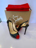 Pre Loved Christian Louboutin Flo Sling 120 Black Patent UK4
