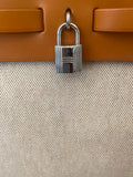 Pre Loved Hermes Toile Interchangeable Her Bag Satchel in Beige Canvas and Tan Leather (pristine - as new ) .