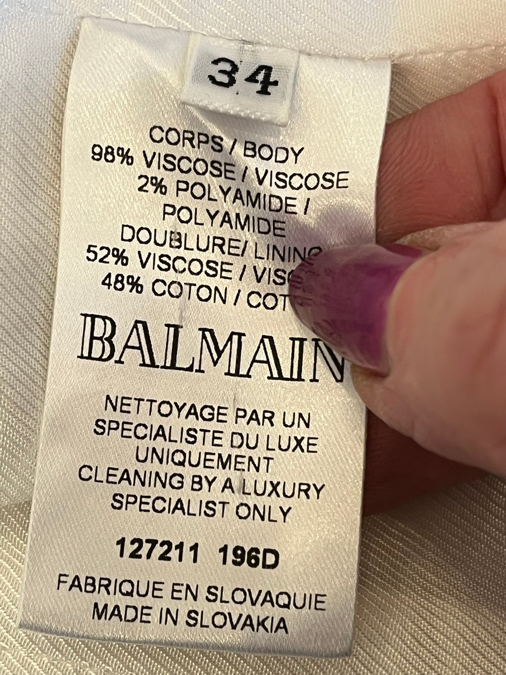 Pre Loved Balmain Double Breasted Cream Blazer size 34 fits UK 6