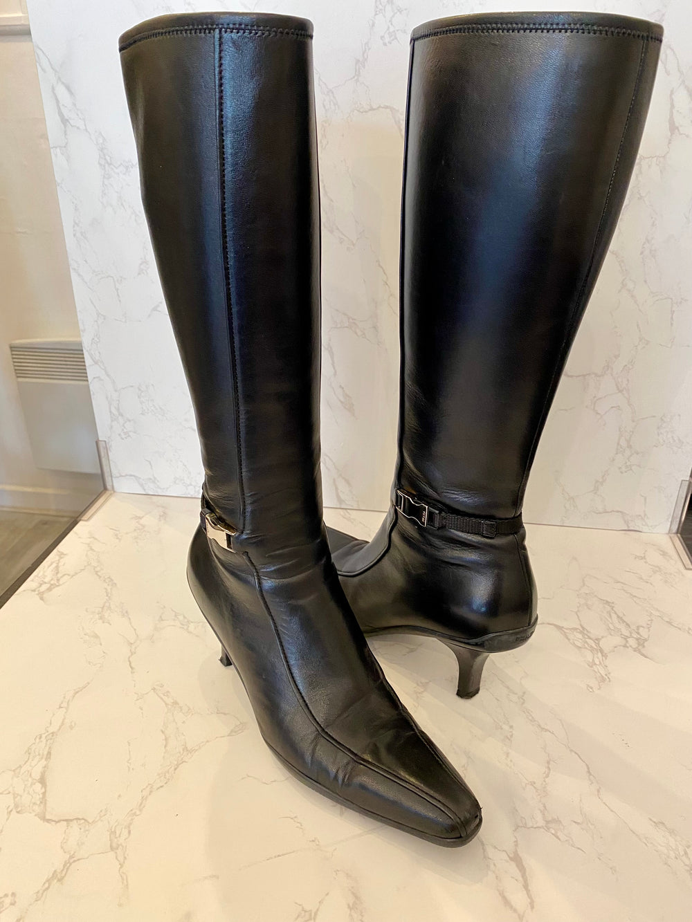 Pre loved Prada Black leather Boots Size  UK4 (fit UK5)