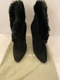 Pre Loved Manolo Blahnik Black Suede & Fur Ankle Boots Size 37 UK 4