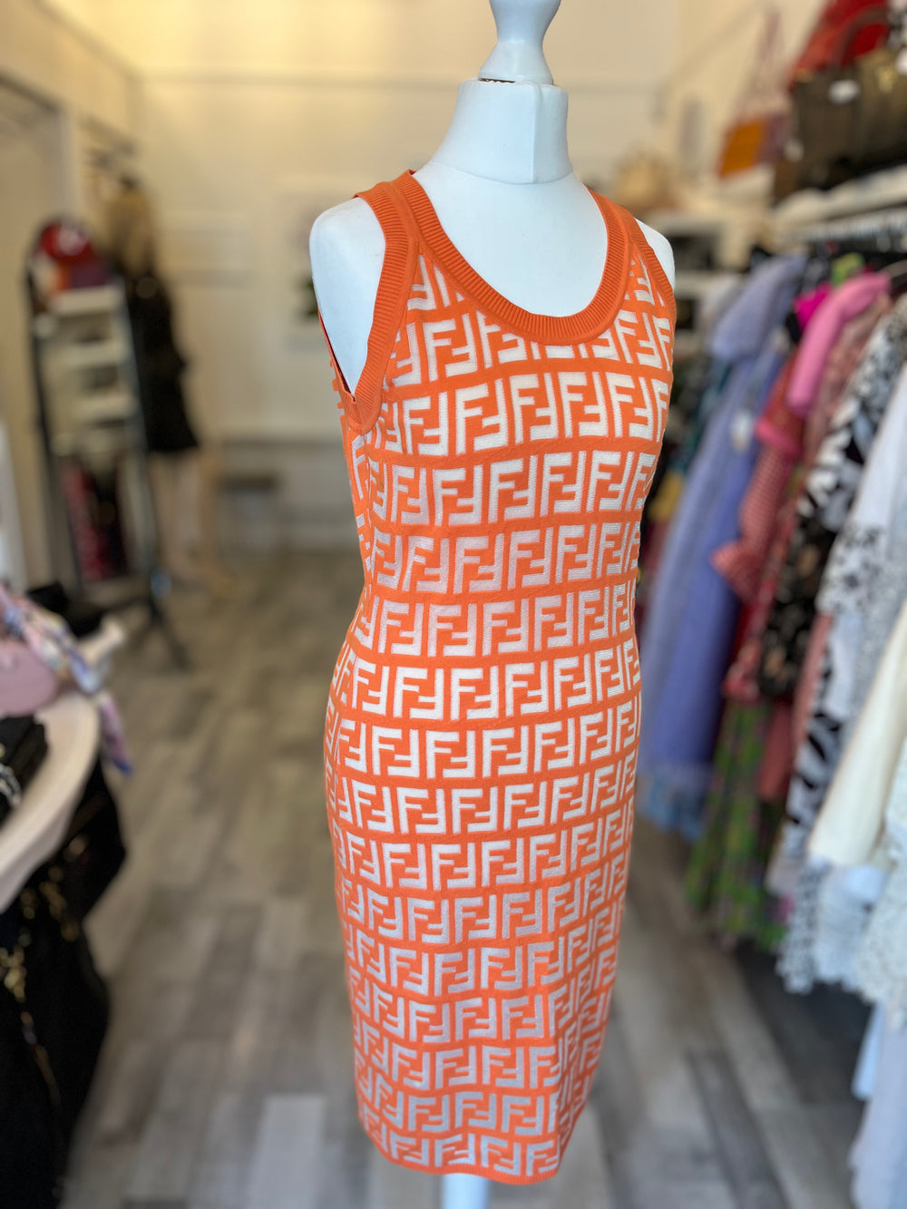 Pre Loved Fendi Zucca Orange Dress It40 Uk8