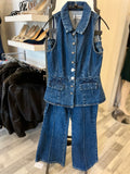 Pre Loved Self Portrait Denim & Crystals 2 Piece Jumpsuit UK14 New
