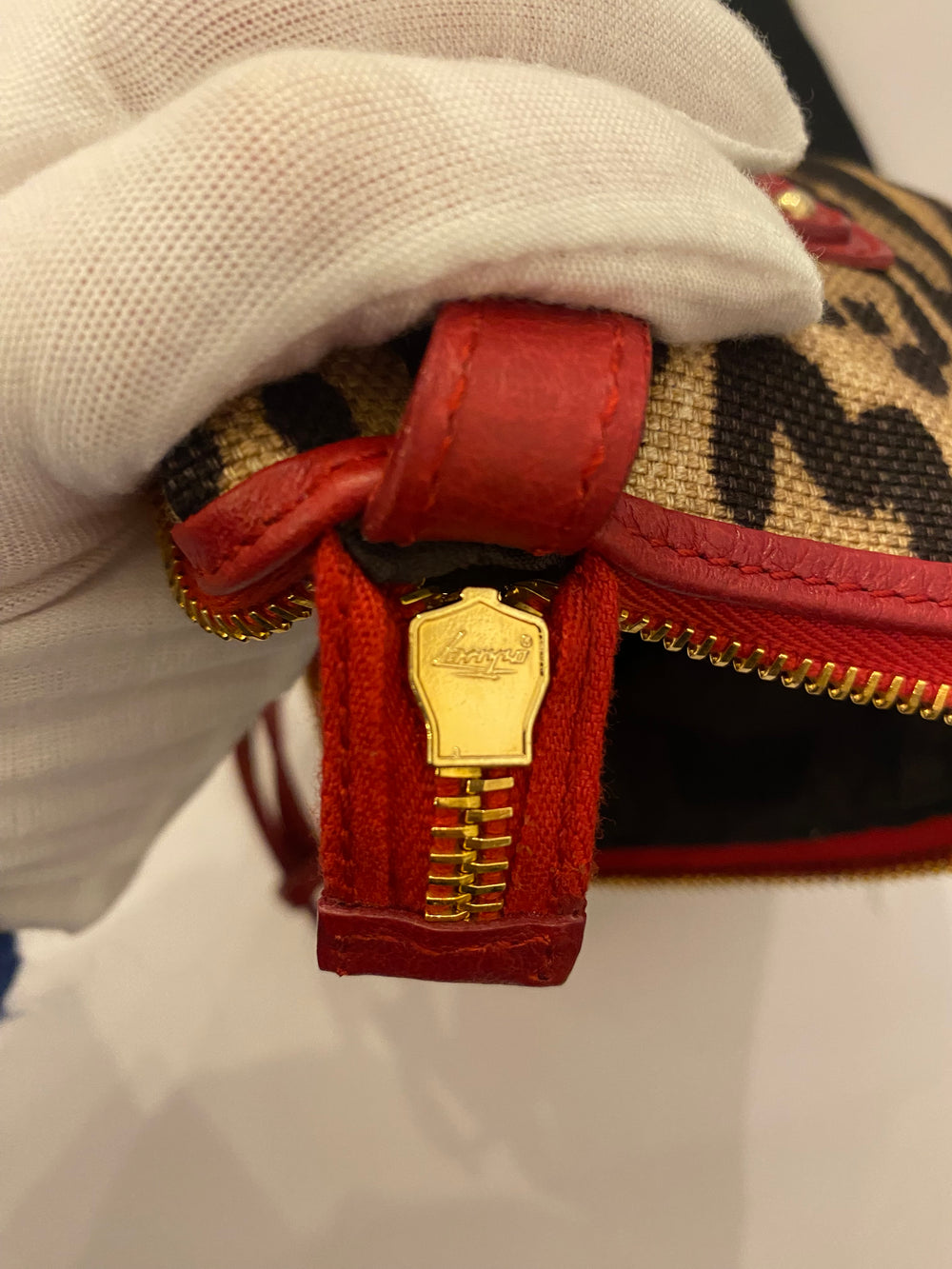 Pre Loved Vintage  Dolce & Gabbana Red Leather and Leopard Canvas Pochette