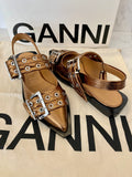 Pre Loved Ganni Metallic Buckle Ballerinas in Bronze UK 5 - NEW