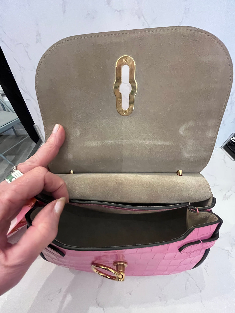 Pre Loved Mulberry Amberley in Pink Embossed Leather & Floral Twilly