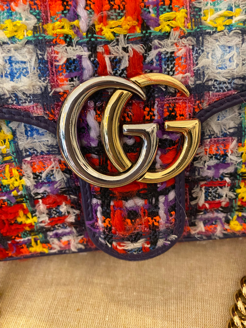Pre Loved Gucci Marmont Flap Tweed Shoulder/Crossbody (excellent)