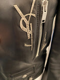 Saint Laurent Black Lambskin Biker Jacket with studded detail and star brooch FR 38 (Fits Uk6/8)