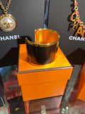 Hermes Olympe Gold Tone & Black Calfskin Cuff