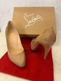 Pre Loved Christian Louboutin 100 Nude Patent Heels UK3.5