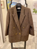 Pre Loved Yves Saint Laurent Brown Tweed Double Breasted Wool Blazer Fr 42 fits uk12/14 (Excellent)