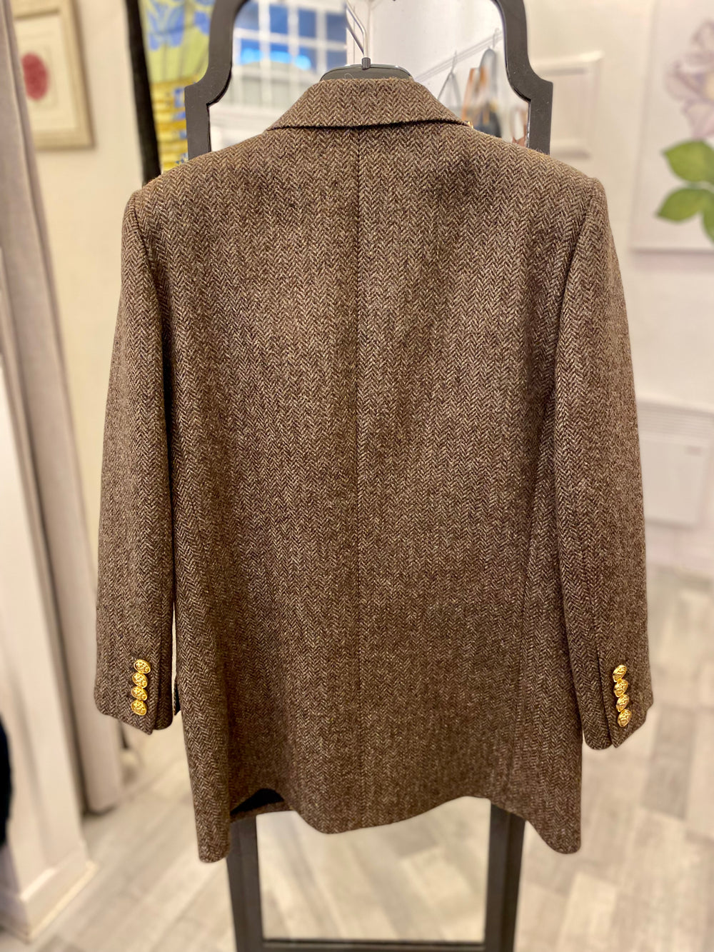 Pre Loved Yves Saint Laurent Brown Tweed Double Breasted Wool Blazer Fr 42 fits uk12/14 (Excellent)