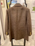 Pre Loved Yves Saint Laurent Brown Tweed Double Breasted Wool Blazer Fr 42 fits uk12/14 (Excellent)