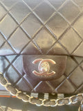 Pre Loved Chanel Classic Double Flap in dark brown lambskin,silver hardware