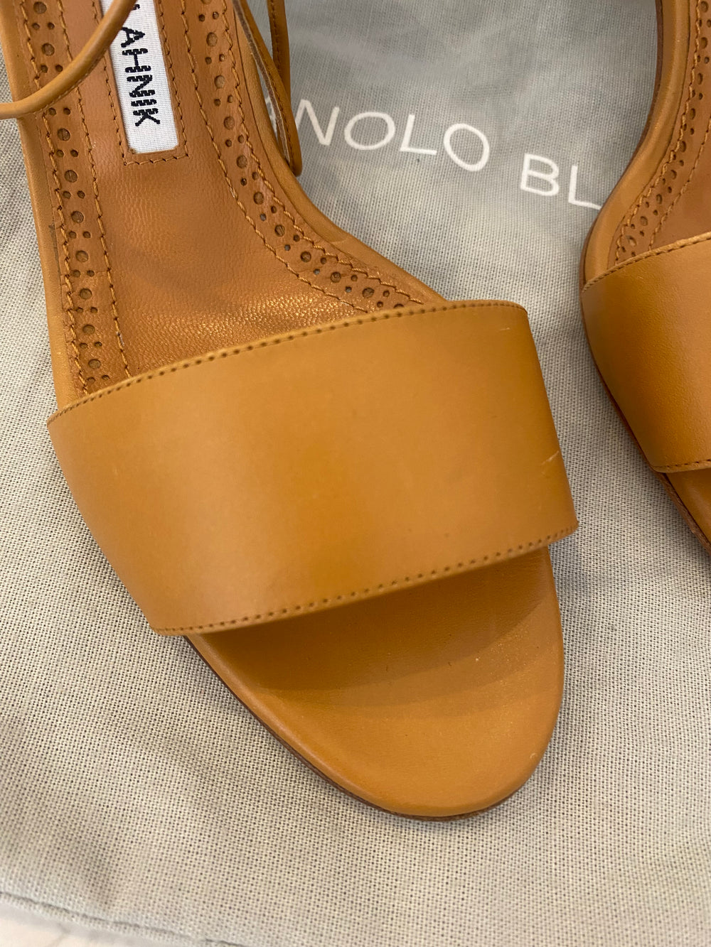 Pre Loved Manolo Blahnik Tan Cage Design Lace Tie Sandals UK4 - NEW