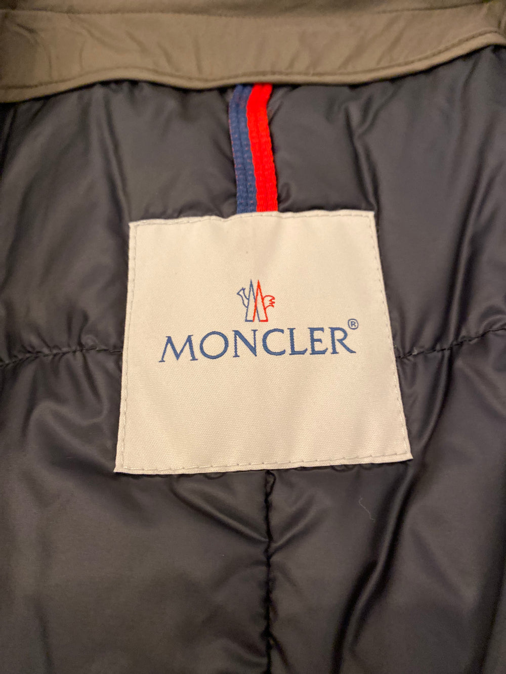 Pre Loved Moncler Khaki Down Filled Trench size 3 (fit uk14) (as new)