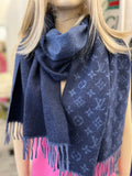 Pre Loved Louis Vuitton Blue Monogram Cashmere & Wool Scarf