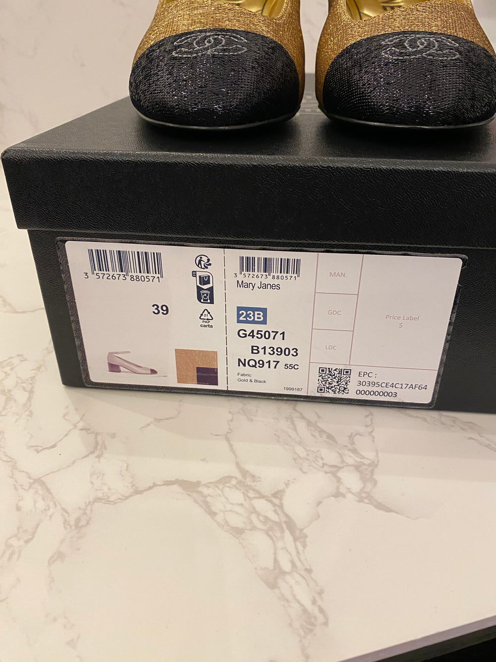 Pre Loved Chanel Black & Gold Mary Jane Heels UK 6 (new)