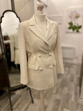 Pre Loved Self Portrait Metallic Ivory Boucle Mini Dress UK6 fits uk8 (new).