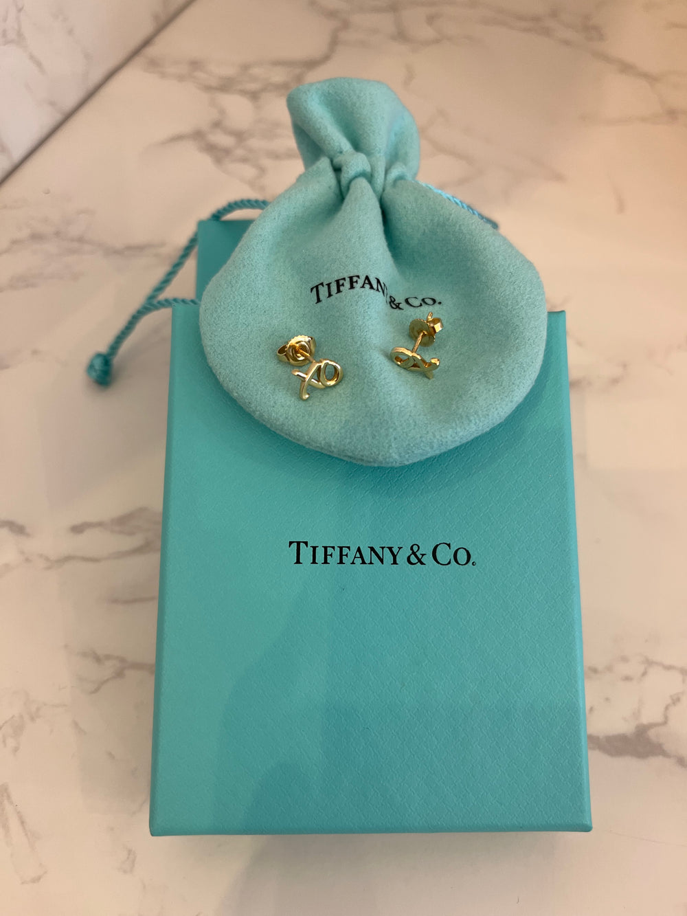 Preloved Tiffany & Co Paloma Picasso 18ct Gold Love & Kiss Earrings (excellent)