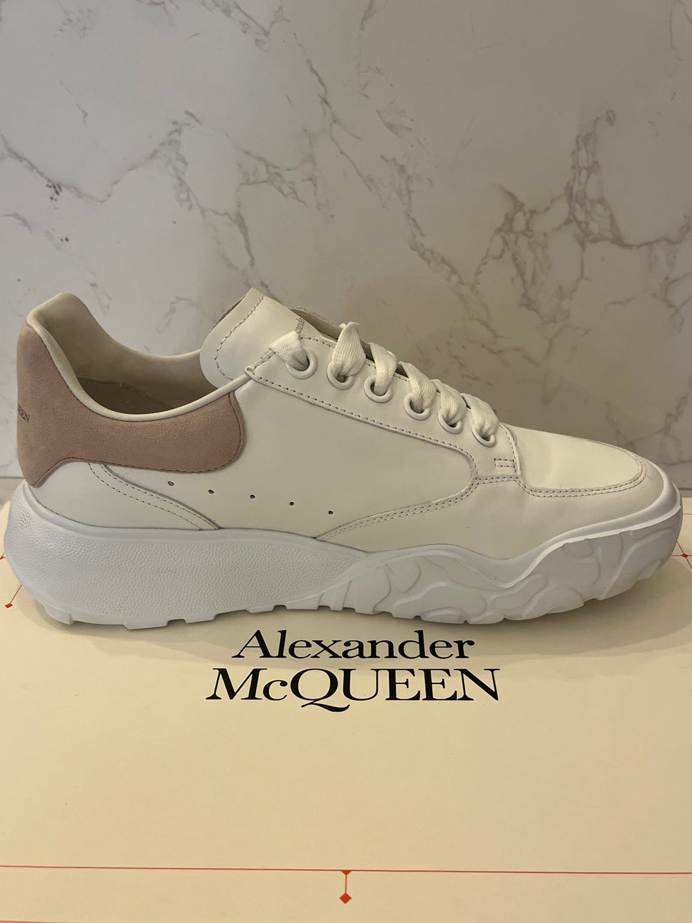 Pre Loved Alexander McQueen Oversized White Trainers with Pink Accents UK 5.5 (new)