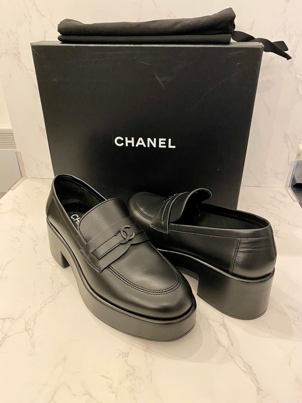 Pre Loved Chanel Black Platform Loafers UK 6.5 (new)