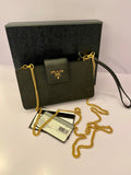 Pre Loved Prada Black Saffiano Phone Crossbody on Chain (Excellent)