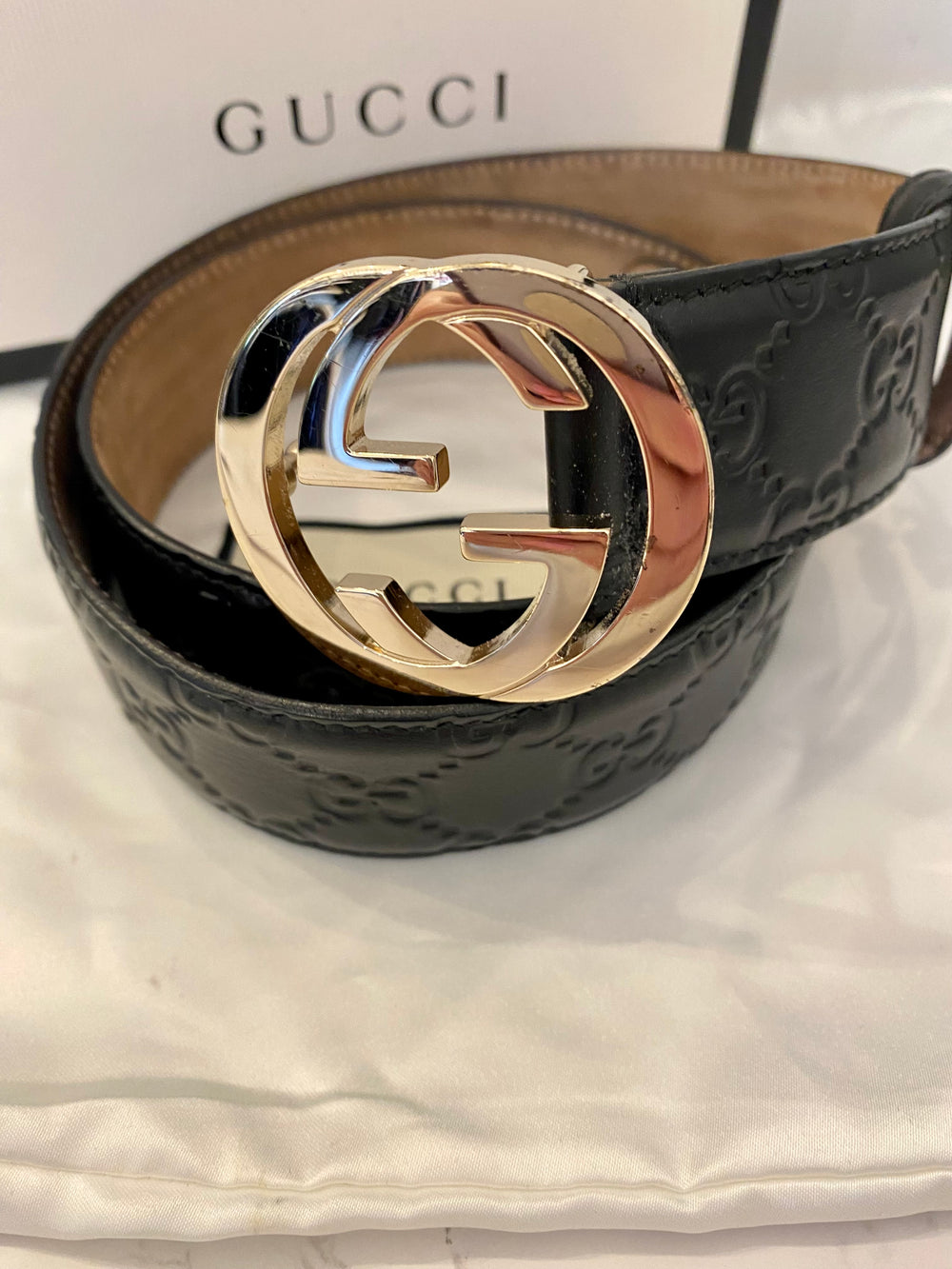 Pre Loved Gucci Black GG Interlocking Buckle Belt 80cm (fits uk 8-10)